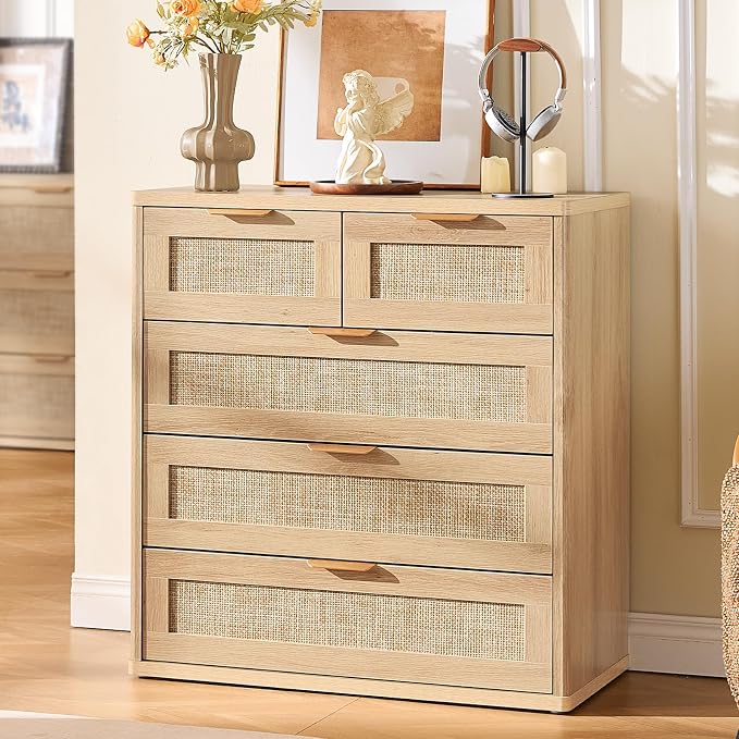 LEYAOYAO Rattan Dresser for Bedroom, 33.5" Tall Chest of Drawers, Modern 5 - Image 6