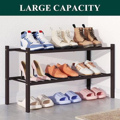 Smiry Bamboo Shoe Rack for Closet, 2 Tier Wooden Stackable Shoe Organizer - Image 5