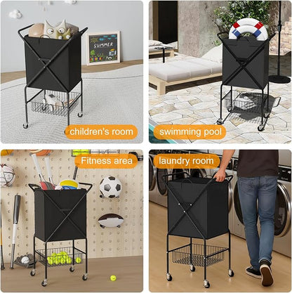 Laundry Basket with Wheels:88L Rolling Laundry Cart Foldable Metal Frame Dirty - Image 5