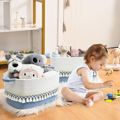 3 Pack Storage Basket for Shelves, Boho Cotton Rope Storage Bins - Image 2