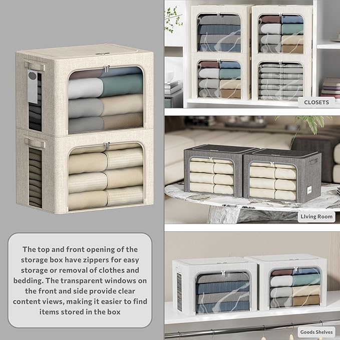 4 Pack Clothes Storage Bins - 36L Stackable Storage Box with Lid，Foldable - Image 2