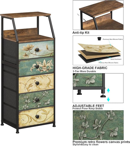 Tohomeor Nightstand with Fabric Drawers Dresser with 2 Tier Shelf Storage Tower - Image 6