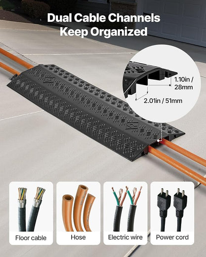 VEVOR 2 Pack Drop Over Cable Cover, 2 Channel Heavy Duty Cable Hose Protector - Image 4
