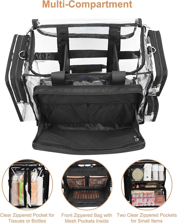 Relavel Professional Makeup Case Backpack and Large Clear Makeup Bag - Image 5