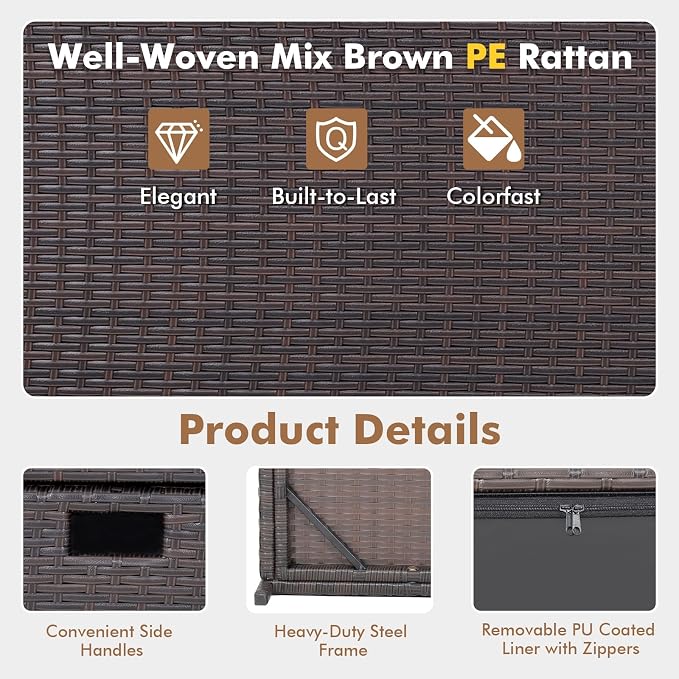 Tangkula 50 Gallon Wicker Deck Storage Box, Patio Rattan Storage Container - Image 6
