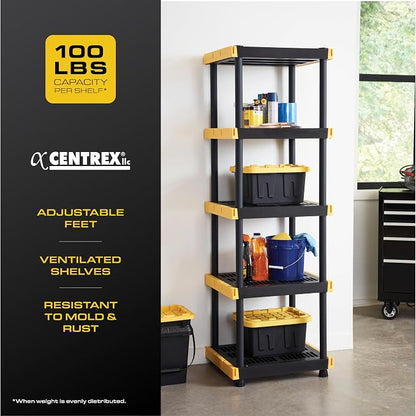 BLACK & YELLOW, 5-Tier Heavy Duty Plastic Storage Shelving Unit, 100lbs/shelf - Image 4