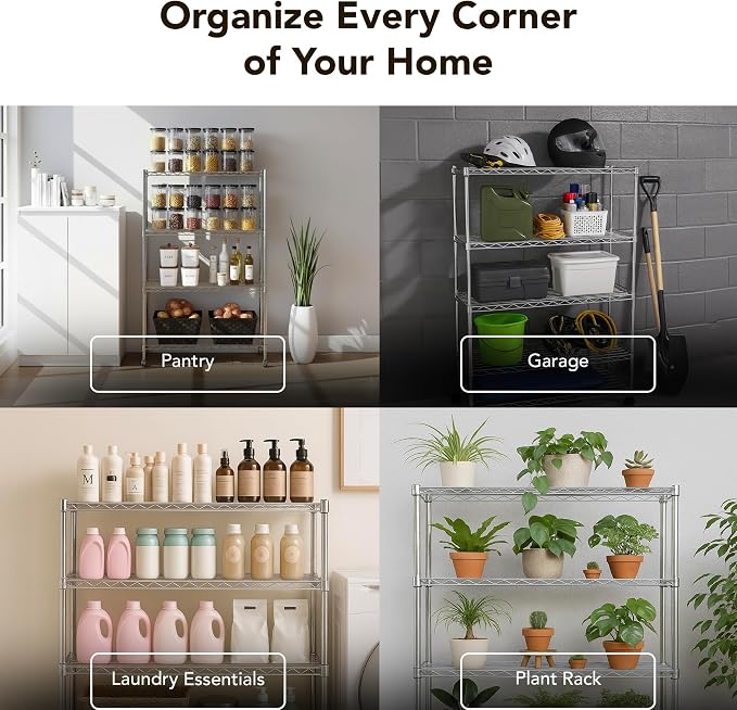 Heavy Duty 4 Tier Wire Shelving Unit Storage Rack, Metal Shelves Utility - Image 6