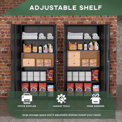 Greenvelly Metal Garage Storage Cabinet, 72” Locking Black Tool Steel Cabinet - Image 8