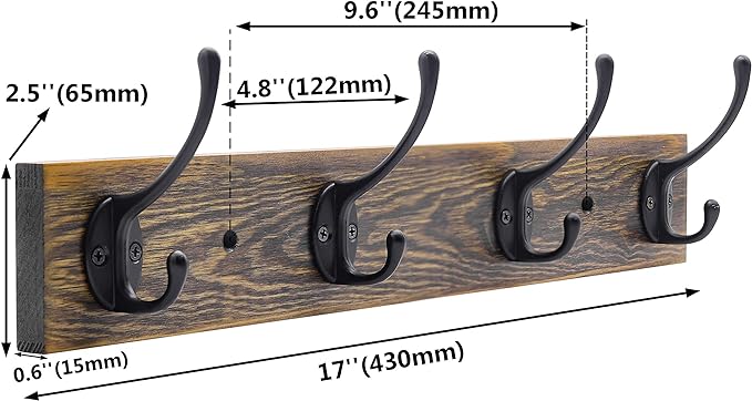 IBosins Wall Mounted Coat Rack, Entryway Hanging, Metal Wood Rack - Image 3