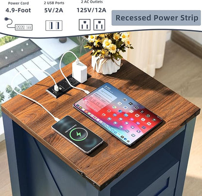 Nightstands Set of 2 with Charging Station, Farmhouse Night Stand with 2 - Image 5