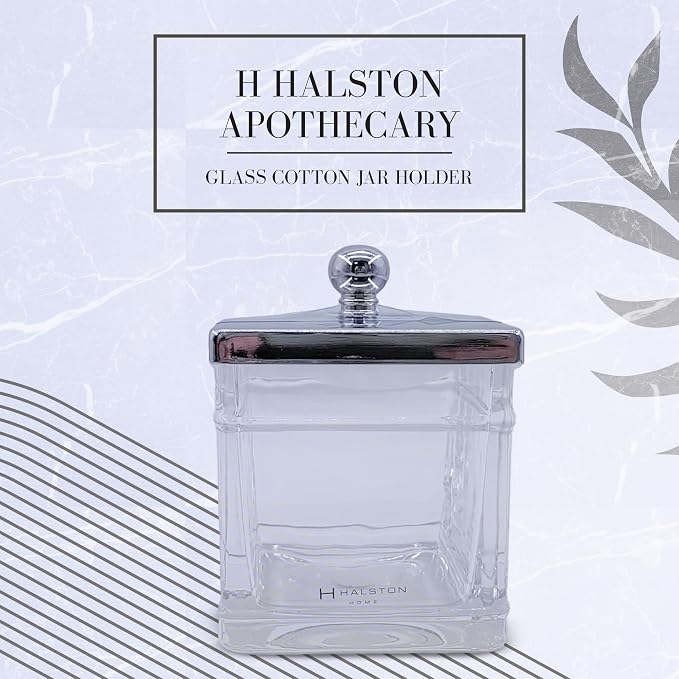 Apothecary Glass Cotton Jar Holder Silver Stainless Steel Lid, Elegant Bathroom - Image 3