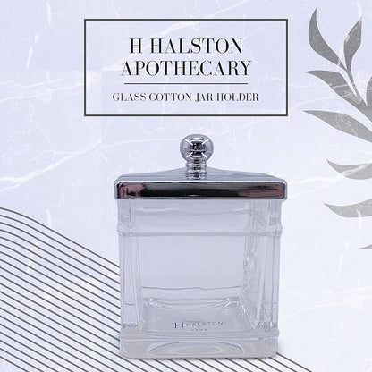 Apothecary Glass Cotton Jar Holder Silver Stainless Steel Lid, Elegant Bathroom - Image 3