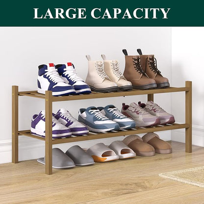Smiry Bamboo Shoe Rack for Closet, 2 Tier Wooden Stackable Shoe Organizer - Image 5
