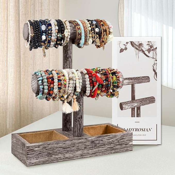 LadyRosian 2 Tier Wooden Display Jewelry Accessory Stand Jewelry Bracelet - Image 5
