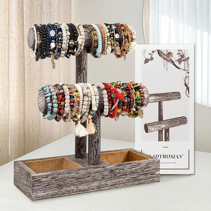 LadyRosian 2 Tier Wooden Display Jewelry Accessory Stand Jewelry Bracelet - Image 5