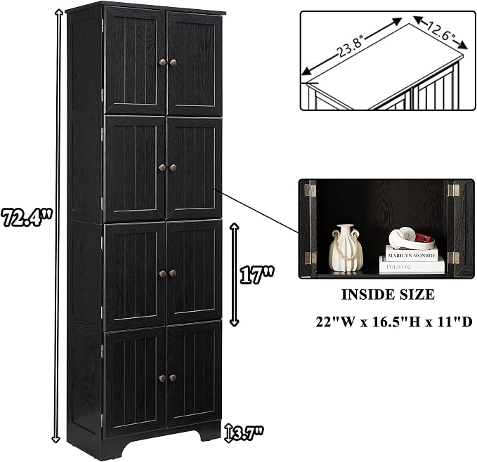 72" H Farmhouse Storage Cabinet, 4 Tier Kitchen Pantry Cabinet - Image 2