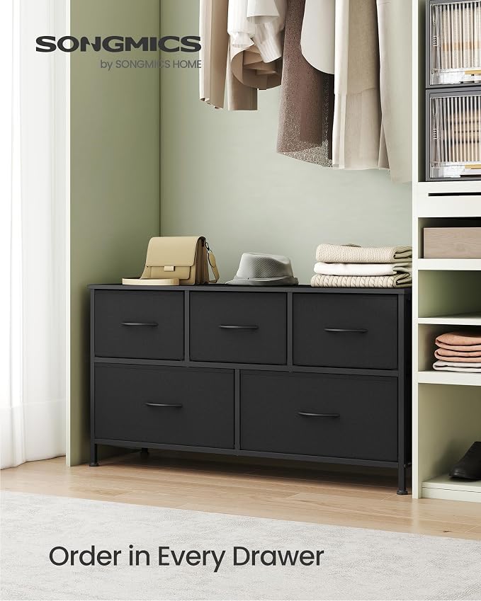 SONGMICS Dresser for Bedroom, Chest of Drawers, TV Stand, 5 Non-Woven Fabric - Image 3
