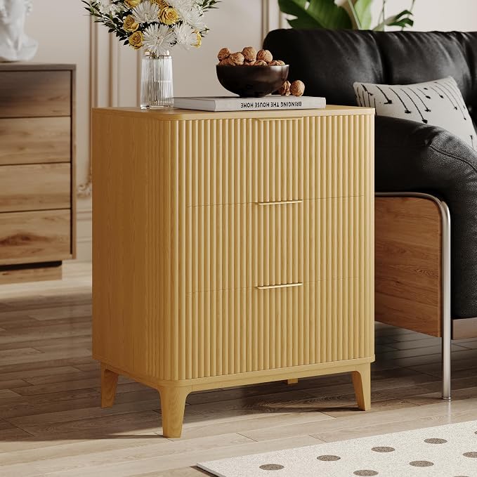 3 Drawer Fluted Dresser for Bedroom Set of 2, Modern Curved Closet Dressers - Image 4