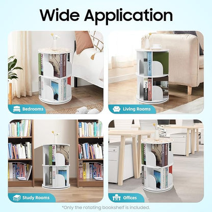 2-Tier Rotating Bookshelf 360° Revolving Bookcase, Floor Standing Bookcase Book - Image 7
