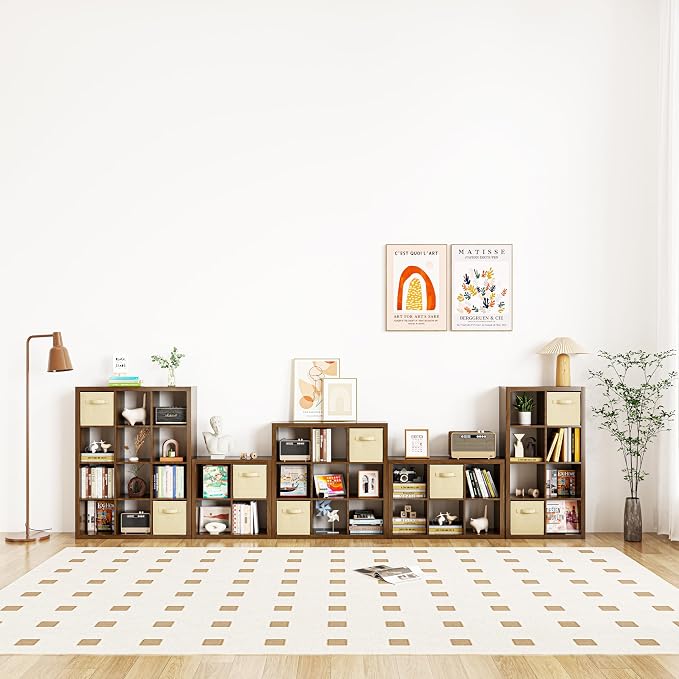 Bookshelf with Storage Bins, 9-Cube Storage Organizer Sturdy Wooden Bookcase - Image 5