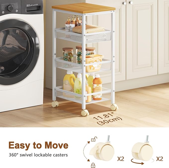 Hoctieon Rolling Storage Cart, 4-Tier Wide Panel Rolling Kitchen Storage Cart - Image 6