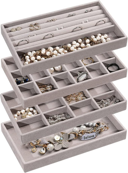 Frebeauty Jewelry Organizer Tray, Stackable Velvet Jewelry Trays, Drawer by Frebeauty