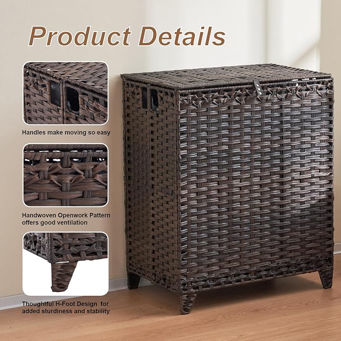 Laundry Hamper with Lid, 190L Large Laundry Basket 3 Section with 6 Removable - Image 6