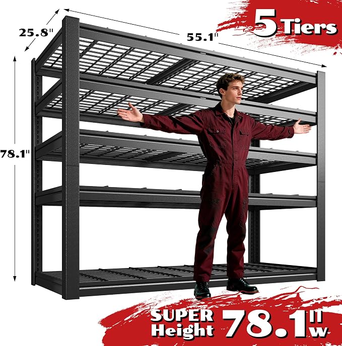 55.1" W Metal Shelving 5 Tier Garage Shelving 3050LBS Storage Shelves - Image 2