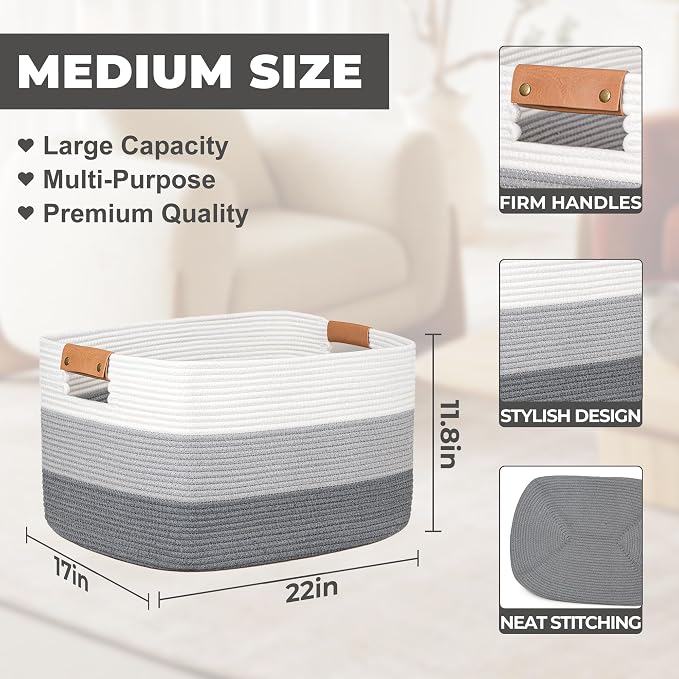 danpinera Blanket Basket, 72L Rectangle Large Basket - Image 2