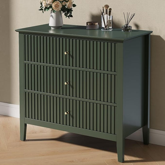 RoyalCraft Green Fluted 3 Drawer Dresser, 32 inch Wide Dresser Nightstand by Bringyoubetterlife