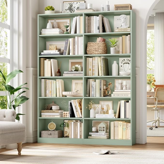 FACBOTALL Bookshelf and Bookcase, 6-Tier Double Wide Bookshelves, Freestanding - Image 4