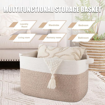 65L Large Storage Basket, Cotton Rope Woven Blanket Basket, Toy Storage - Image 4