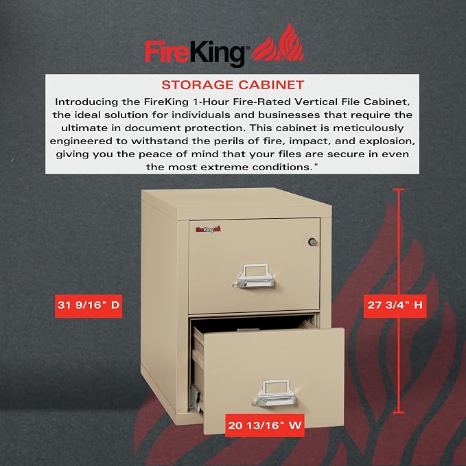 FireKing Vertical 2 Drawer Letter Fire Safe File Cabinet - Image 3