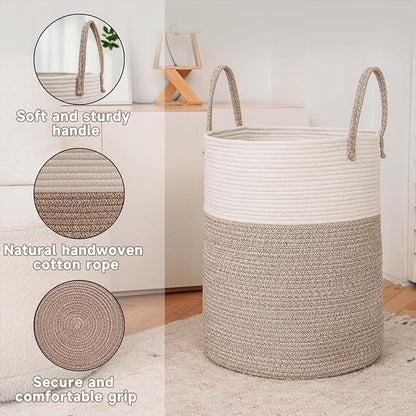 Large Woven Laundry Basket Hamper, 100L Cotton Rope Storage Bin - Image 6