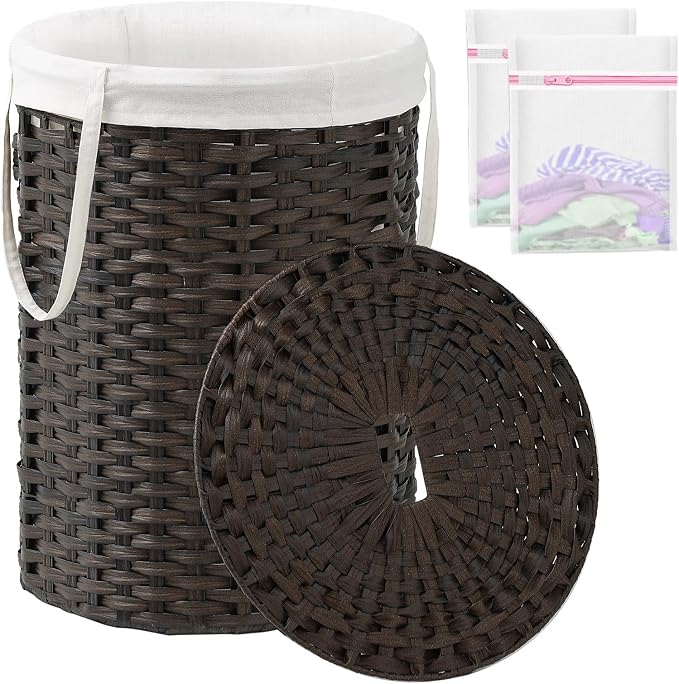 Laundry Basket with Lid Round Rattan Laundry Hamper with Lid and Handles 29.1 by SETVSON