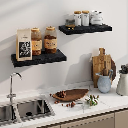 Fun Memories Rustic Black Floating Shelves 24 Inch Long, 8 Inch Deep Floating - Image 2