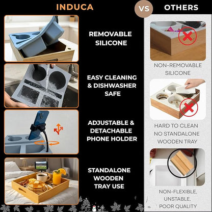 Couch Caddy with Cup Holder | Bamboo Couch Cup Holder Tray - Image 2