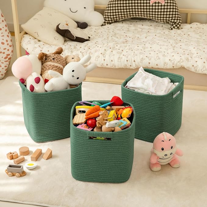 OIAHOMY Storage Cubes 11 Inch Storage Bins-3 Pack, Cotton Rope Woven Baskets - Image 2