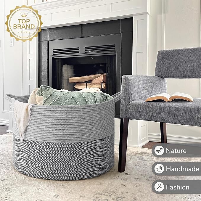 INDRESSME 115L Extra Large Blanket Basket, Cotton Rope Basket - Image 7