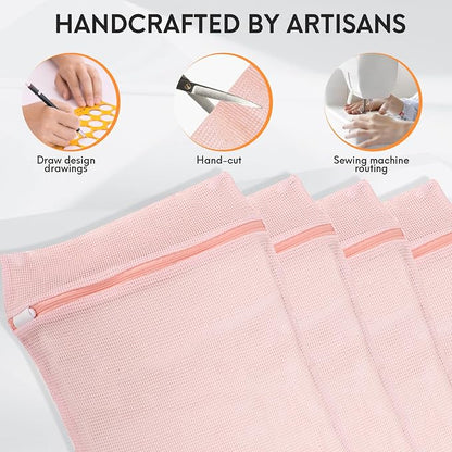 4-Piece Pink Medium Durable Organic Cotton Mesh Laundry Bags - Image 3