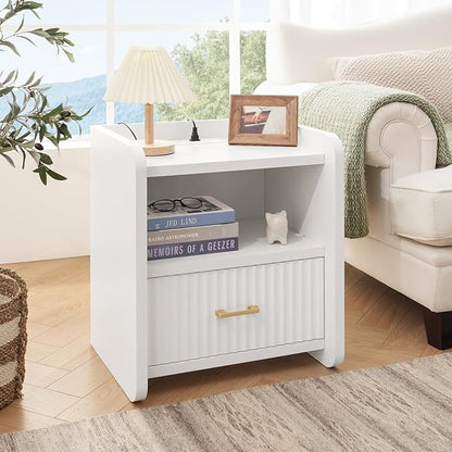 Night Stand with Charger Station, Fluted Nightstands Set of 2 with Drawer - Image 5