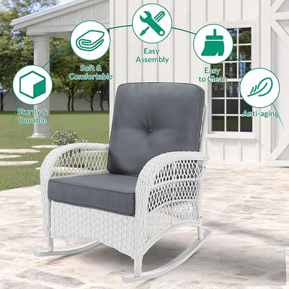 VIVIJASON 3-Piece Outdoor Conversation Bistro Set, Patio Wicker Rocking Chairs - Image 6