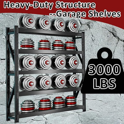 3000LBS Heavy-Duty Garage Shelving, 4-Tier Adjustable Garage Shelving Units - Image 4
