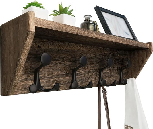 WEBI Wall Shelf with Hooks Underneath, 24” Long Wall Mounted Coat Rack with by WEBI