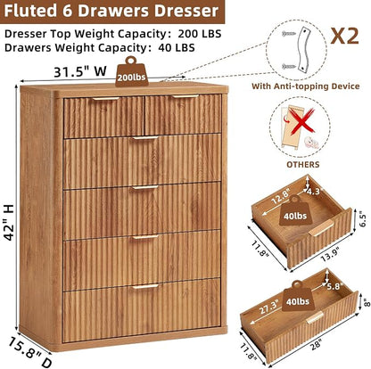 LEYAOYAO Fluted 6 Drawers Dresser - Image 2
