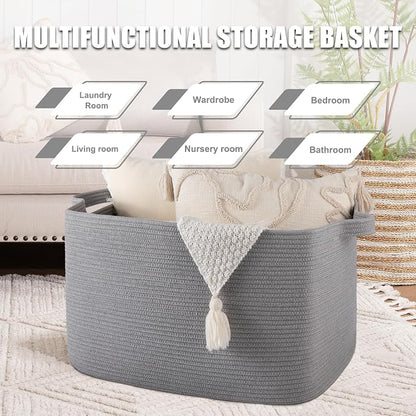 95L Large Storage Basket, Cotton Rope Woven Blanket Basket, Nursery Storage - Image 4