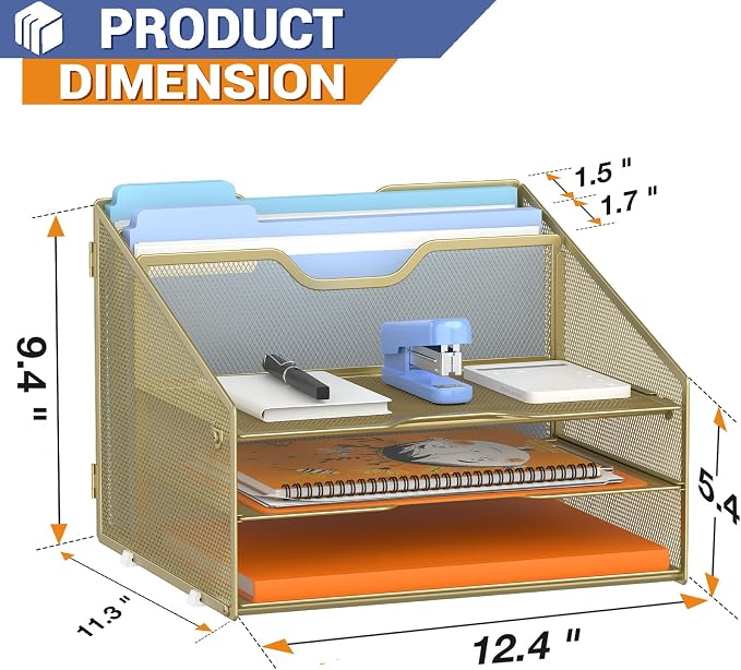Letter Tray Organizer, Mesh Desk File Organizer - Image 2