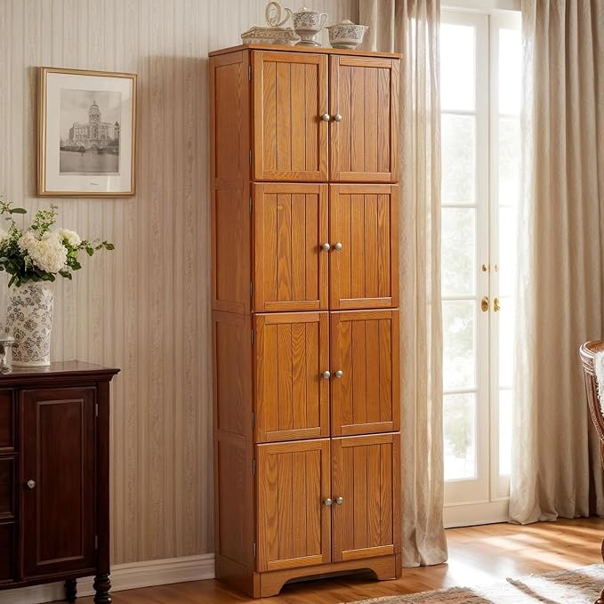 72" Tall Farmhouse Storage Cabinet, 4 Tier Kitchen Pantry Cabinet by Unknown