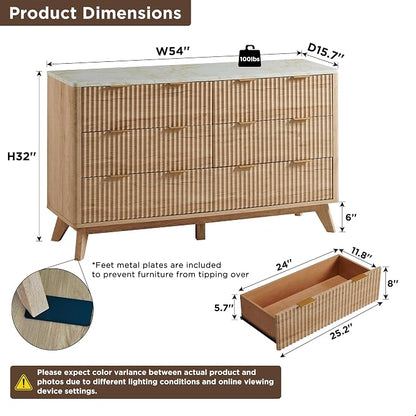 T4TREAM Fluted 6 Drawers Dresser, Curved Profile Design, Dresser TV Stand - Image 2
