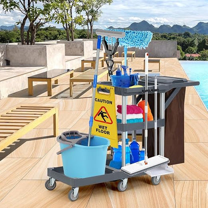 Commercial Janitorial Cleaning Cart on Wheels - Image 9